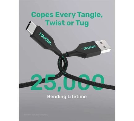 Type-C кабель USB IRONN 18W 1.8m Black (AC18BT-L)